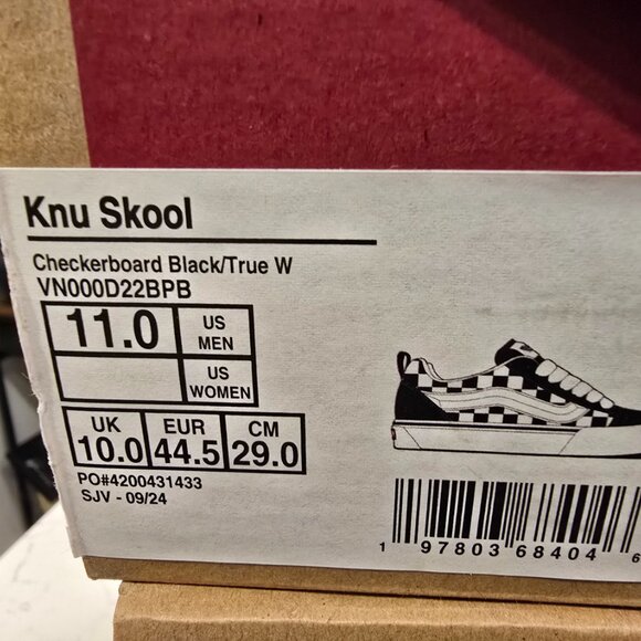 Vans Knu Skool Black White VN000D22BPB Sneaker Shoe Trainer Checkerboard SZ 11 - Picture 9 of 12